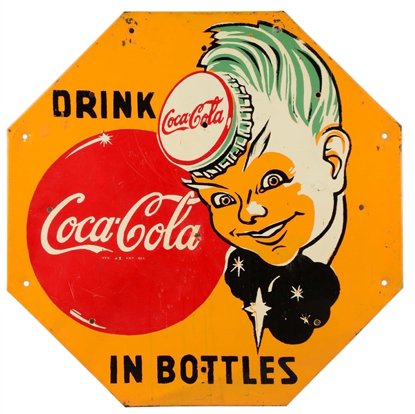 1950S COCA-COLA SPRITE BOY HEXAGON SHAPED SIGN.
