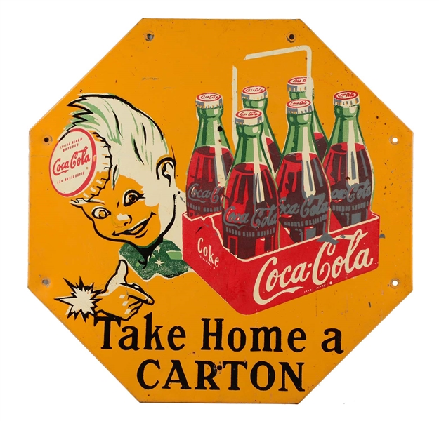 1950S COCA-COLA SPRITE BOY HEXAGON SHAPED SIGN.