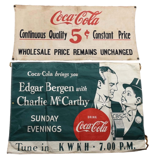 LOT OF 2: LARGE COCA-COLA CANVAS BANNERS.
