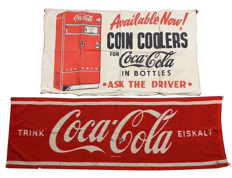 LOT OF 2: LARGE COCA-COLA CLOTH BANNERS.