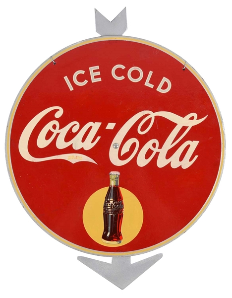 COCA-COLA "ICE COLD" MASONITE & METAL ADVERTISING SIGN.