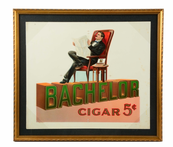 BACHELOR CIGAR FRAMED PRINTERS PROOF.