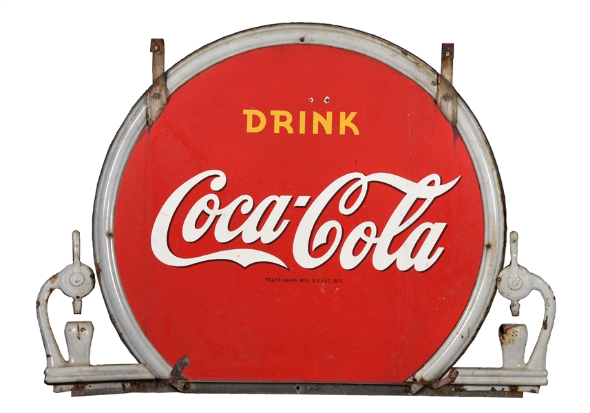 1930S COCA-COLA PORCELAIN DOUBLE SIDED SIGN. 