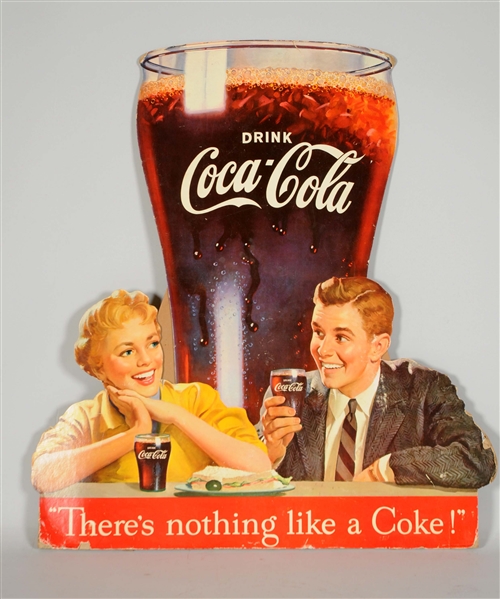 1955 COCA-COLA DIECUT CARDBOARD ADVERTISING SIGN.