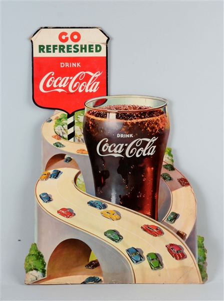 1952 DIECUT CARDBOARD COCA - COLA GLASS SIGN.