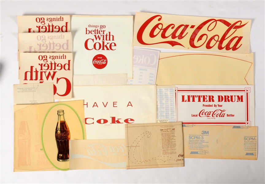 LARGE LOT OF COCA-COLA ADVERTISING DECALS.
