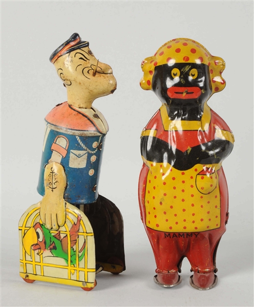 LOT OF 2: AMERICAN TIN LITHO WIND-UP CHARACTER TOYS.