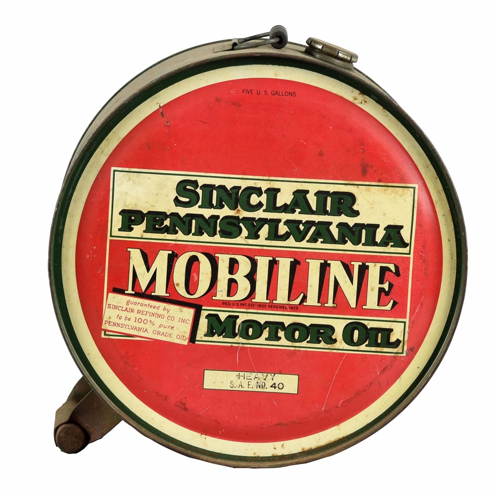 SINCLAIR MOBILINE MOTOR OIL FIVE GALLON CAN.      