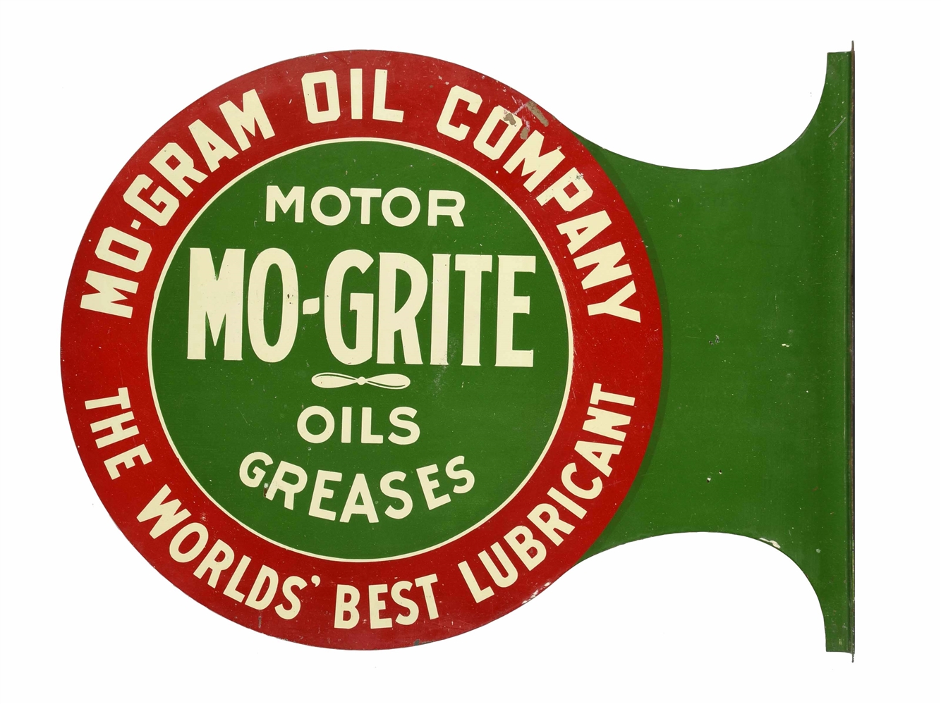 MO-GRITE OILS GREASE TIN FLANGE SIGN.             