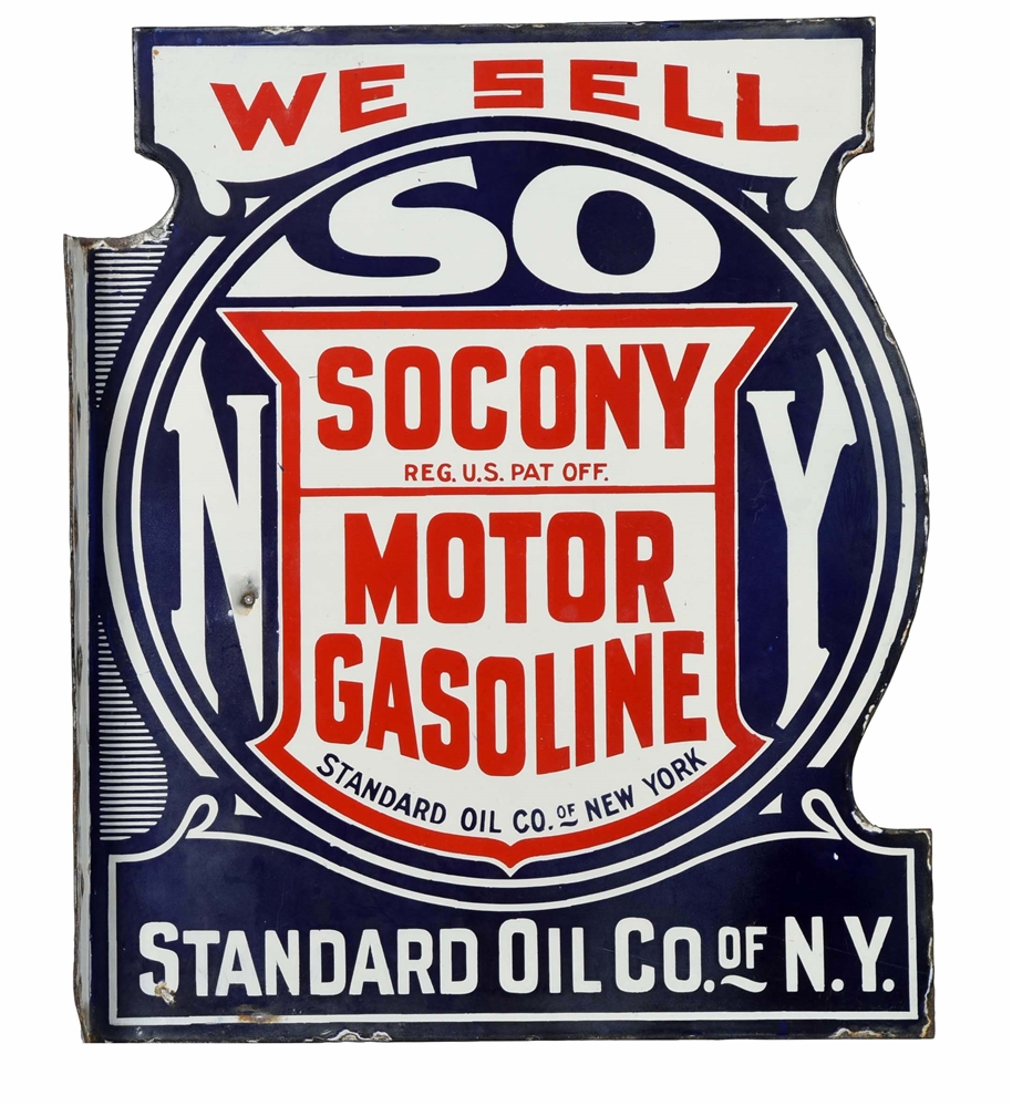 SOCONY MOTOR GASOLINE PORCELAIN FLANGE SIGN.      