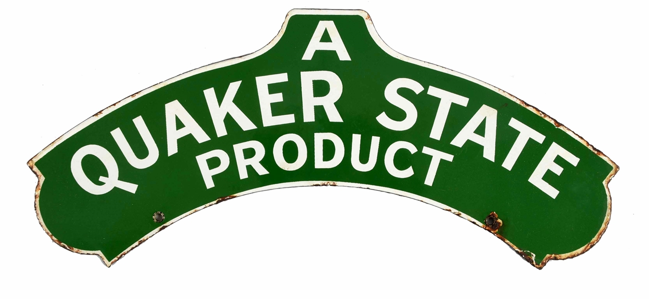 QUAKER STATE PRODUCT DIECUT PORCELAIN SIGN.