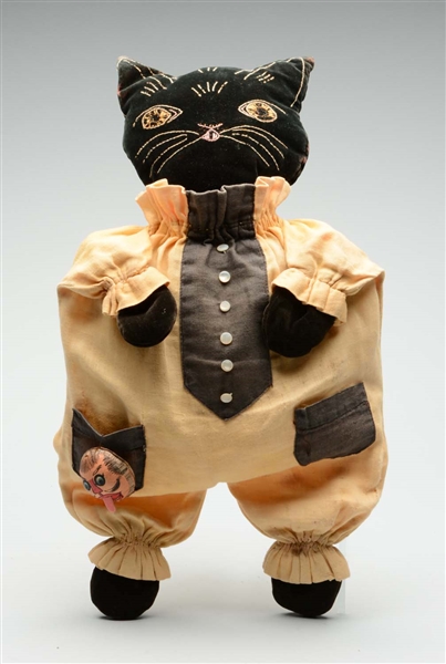 EARLY AMERICAN FOLK ART CLOTH BLACK CAT DOLL.