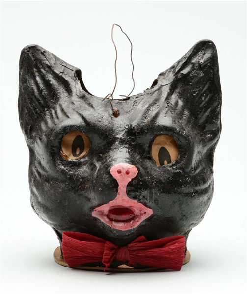 VINTAGE HALLOWEEN EARLY GERMAN PAPIER MACHE BLACK CAT JOL.