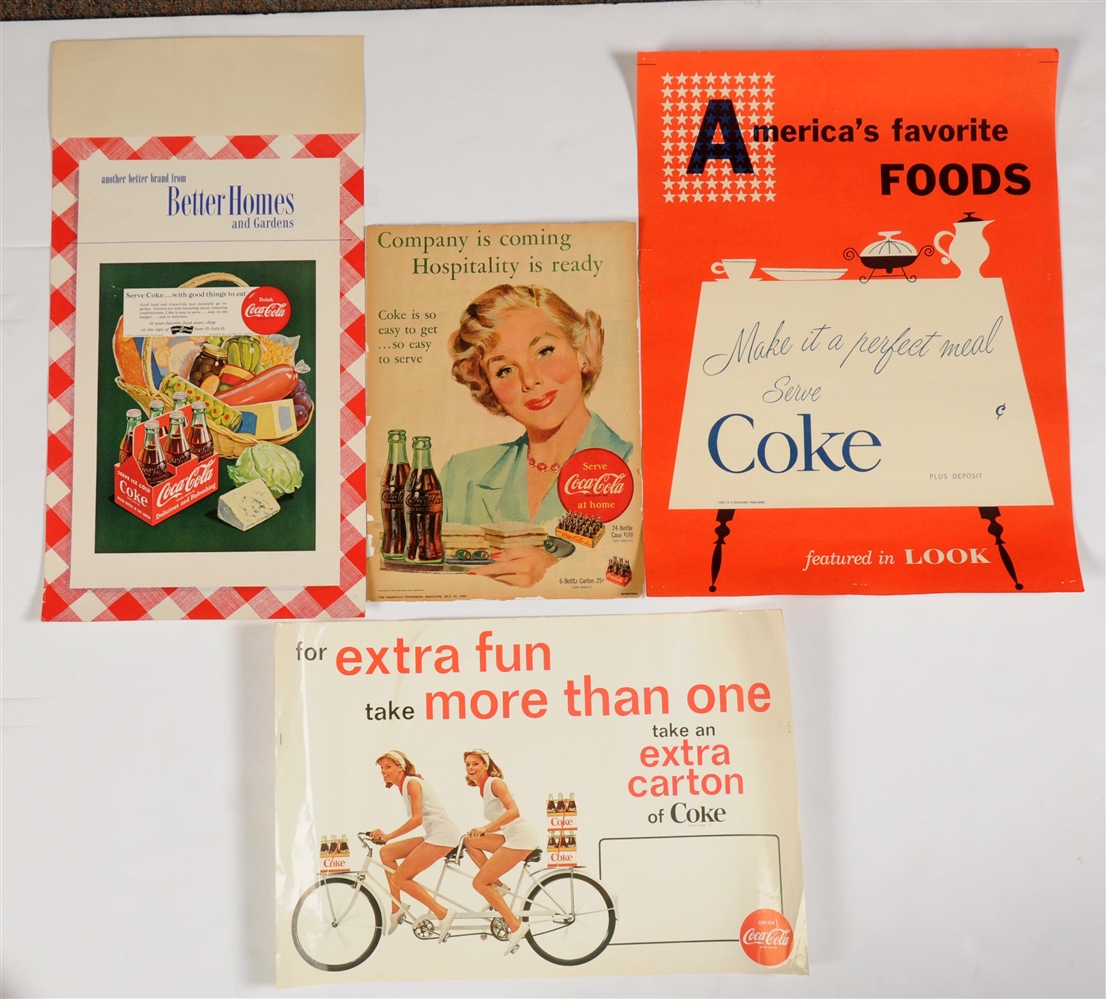 LOT OF 4: COCA-COLA PAPER ADVERTISING SIGNS.