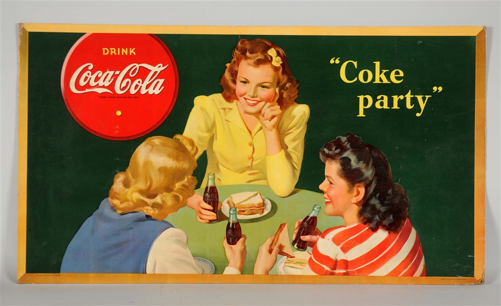 COCA-COLA "COKE PARTY" CARDBOARD ADVERTISING SIGN.