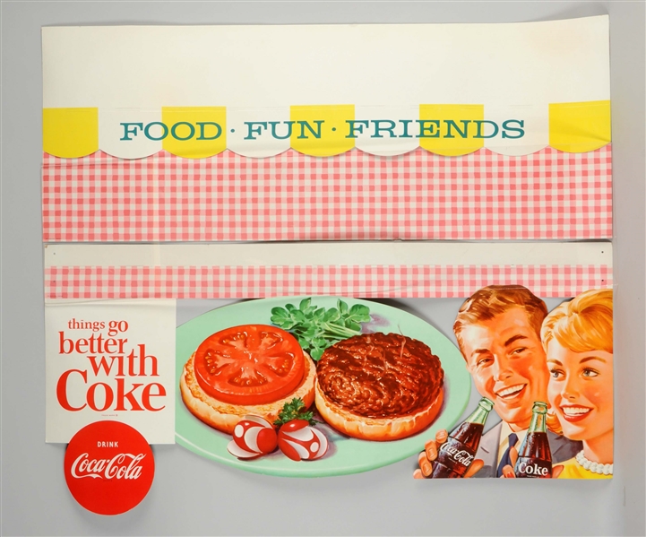 LARGE TWO PIECE COCA-COLA ADVERTISING BANNER.