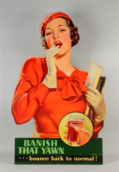 LARGE DIECUT COCA-COLA "BANISH THAT YAWN" SIGN.