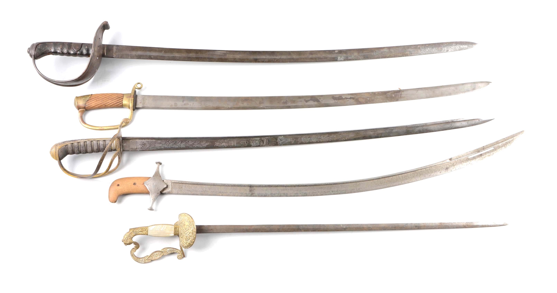 LOT OF 5: SWORDS WITHOUT SCABBARDS.