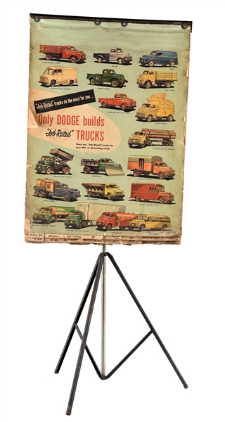 DODGE DEALERSHIP 1950S PAPER ADVERTISEMENT ON STAND.
