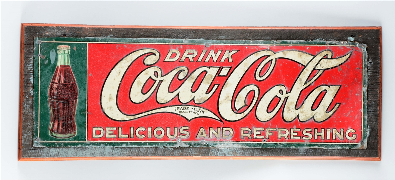 EARLY COCA-COLA EMBOSSED TIN ADVERTISING SIGN.