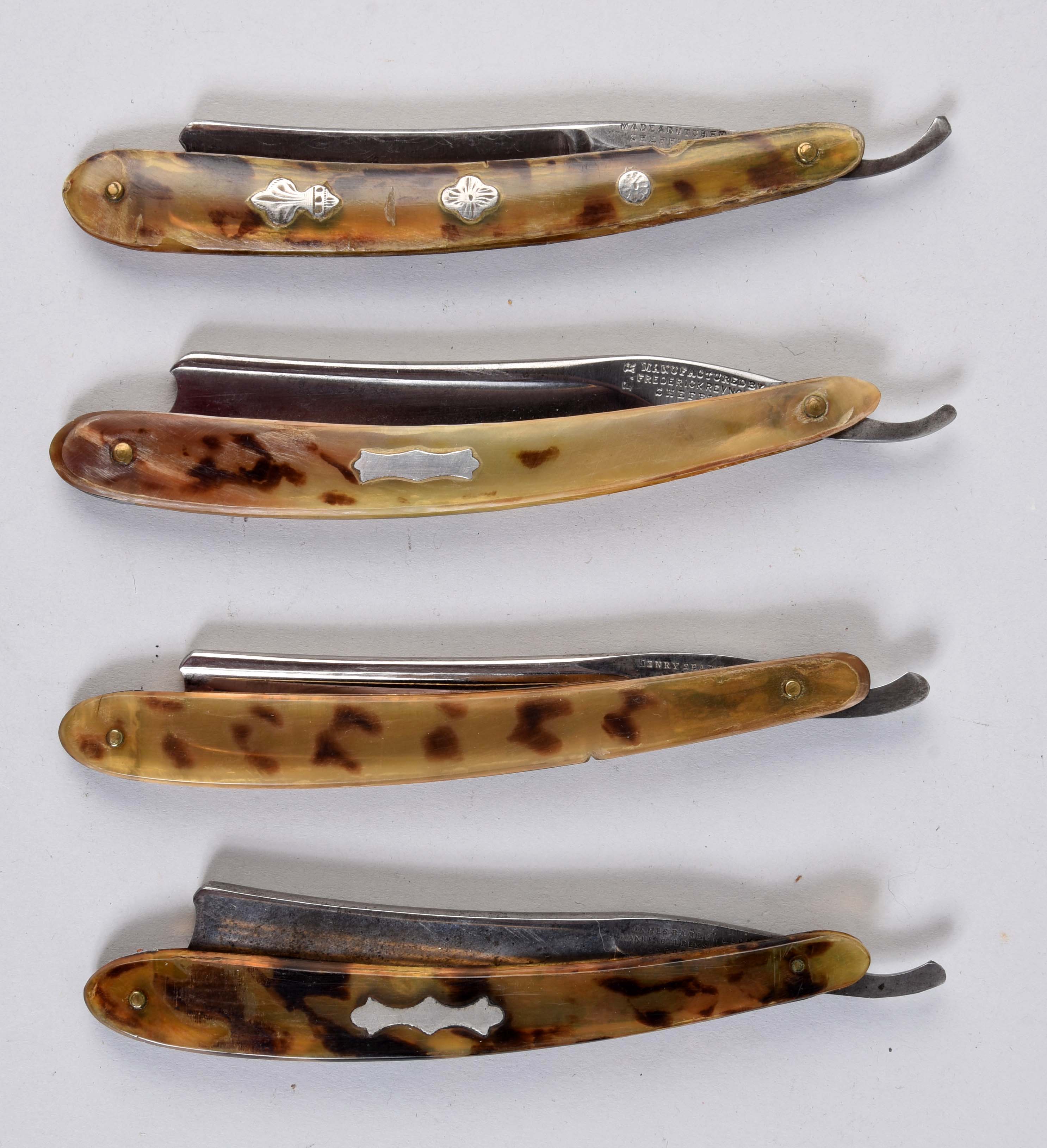 Lot Detail - LOT OF 4: EARLY SPOTTED HORN STRAIGHT RAZORS.