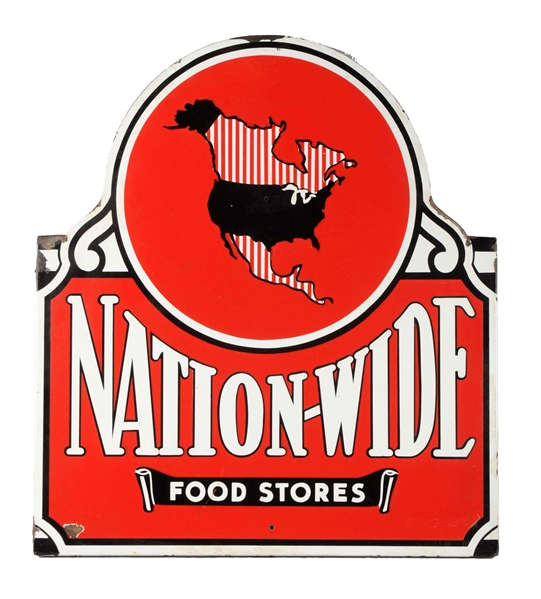 NATION-WIDE FOOD STORES PORCELAIN ROLLED EDGE SIGN.