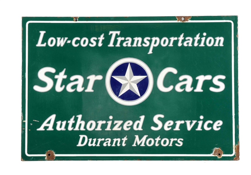STAR CAR AUTHORIZED SERVICE DURANT MOTORS PORCELAIN SIGN.