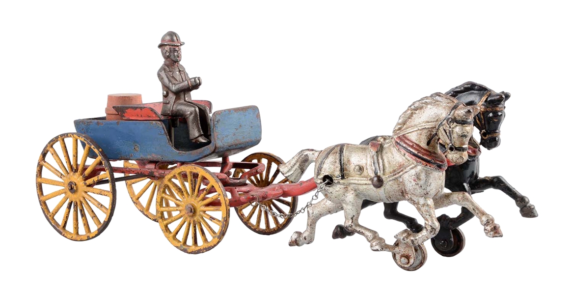 EARLY HUBLEY TWO HORSE DRAWN BUGGY.