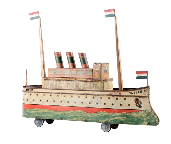 EUROPEAN MADE TIN LITHO HOLLAND SHIP BISCUIT TIN.