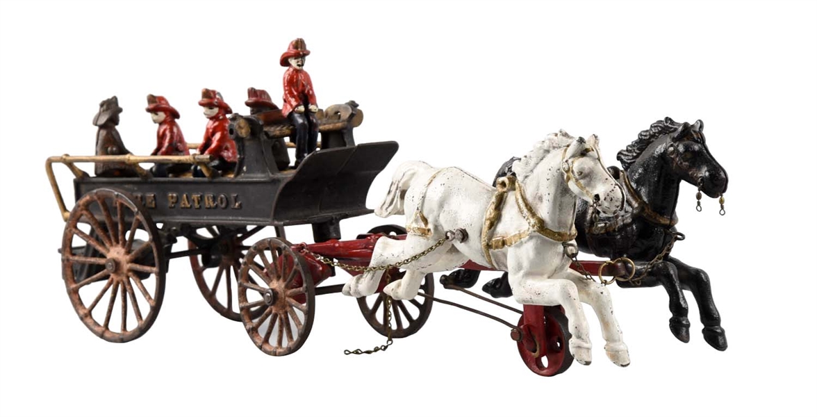 IVES TWO HORSE DRAWN CAST IRON FIRE PATROL. 