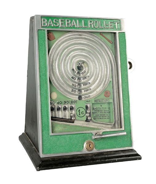 1¢ D. GOTTLIEB CO. BASEBALL ROLL-ET COUNTER ARCADE MACHINE