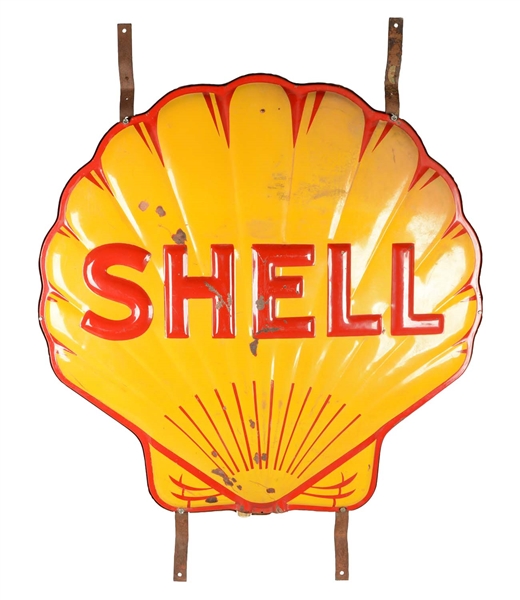 DOUBLE SIDED SHELL NEON PORCELAIN ADVERTISING SIGN.
