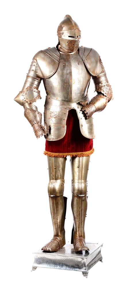 FULL VICTORIAN SUIT OF ARMOUR WITH STAND.