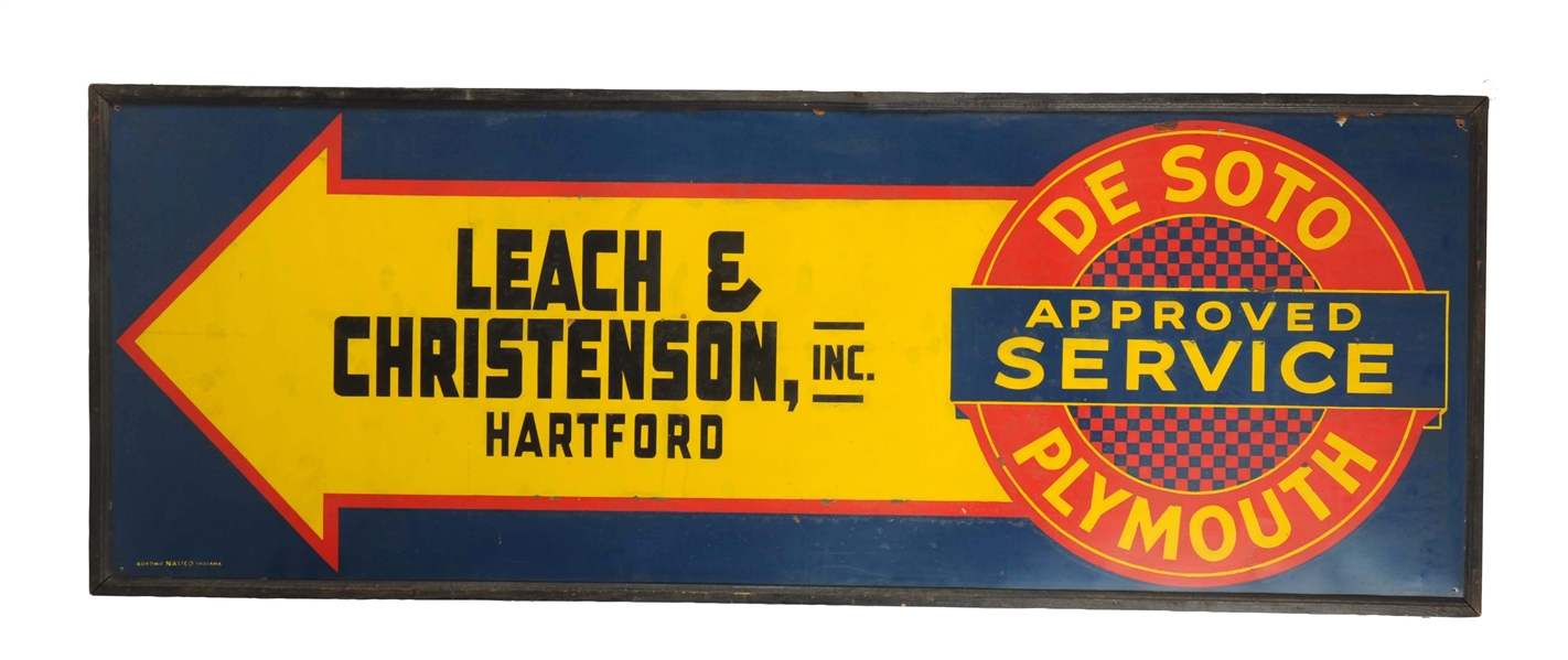 DESOTO PLYMOUTH APPROVED SERVICE TIN SIGN.