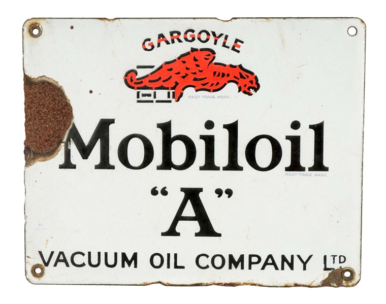 MOBILOIL WITH GARGOYLE "A" PORCELAIN SIGN.