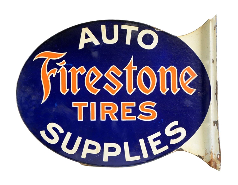 FIRESTONE TIRES & AUTO SUPPLIES PORCELAIN FLANGE SIGN.