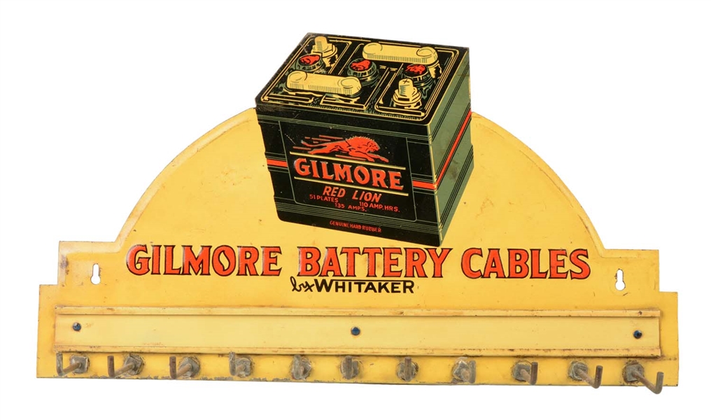 GILMORE BATTERY CABLES SERVICE STATION TIN DISPLAY SIGN.
