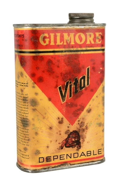 RARE GILMORE VITAL DEPENDABLE HOUSEHOLD CLEANER CAN.