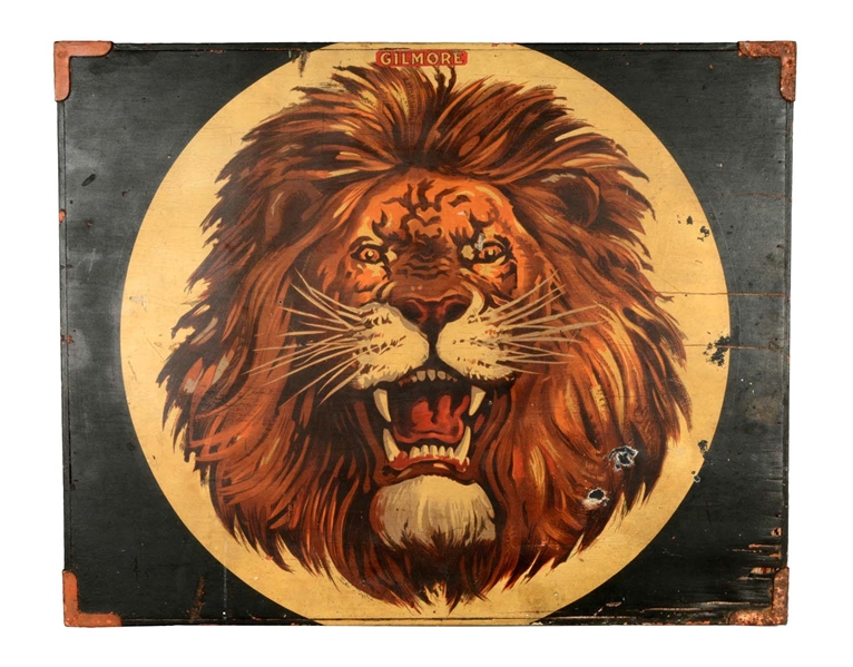VERY RARE GILMORE WOODEN TABLE TOP WITH GILMORE LION GRAPHIC.