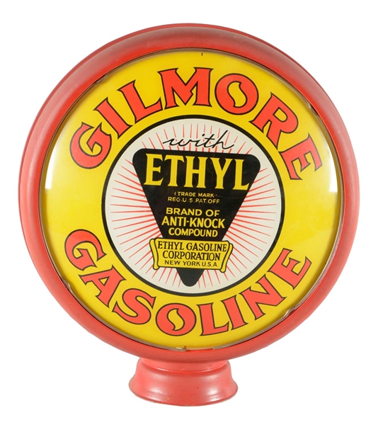 GILMORE ETHYL GASOLINE 15" SINGLE GLOBE LENS.