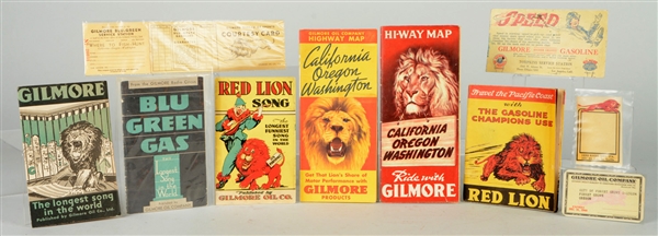 LOT OF 10: GILMORE GASOLINE PAPER ADVERTISEMENTS & GIVEAWAYS.