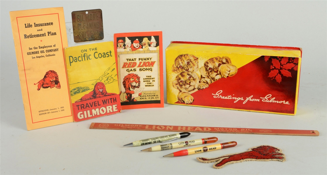 LOT OF 10: VARIOUS GILMORE GASOLINE PAPER ADVERTISEMENTS & GIVEAWAYS.