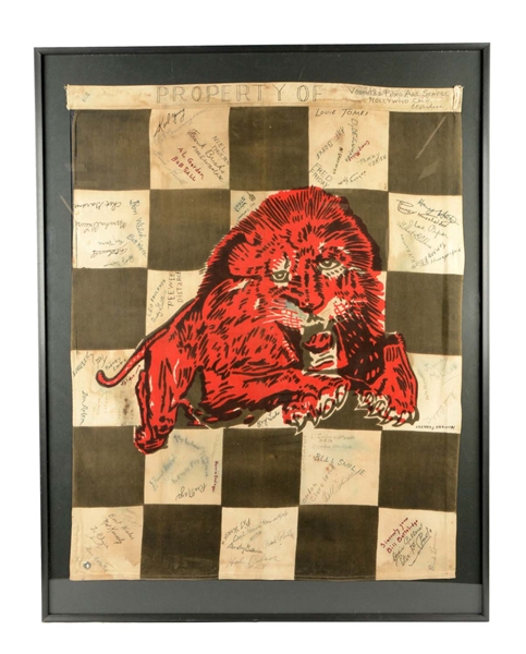 LARGE FRAMED GILMORE RACING FLAG WITH SIGNATURES.