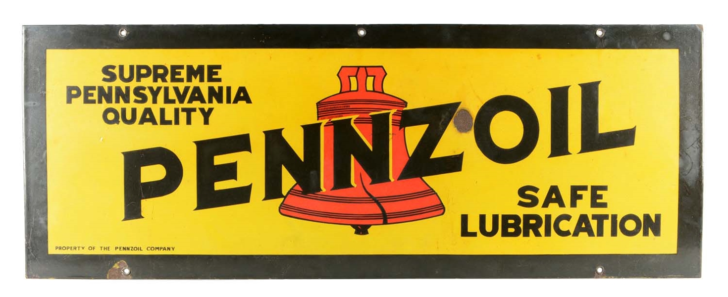 PENNZOIL MOTOR OIL WITH BELL GRAPHIC PORCELAIN SIGN.