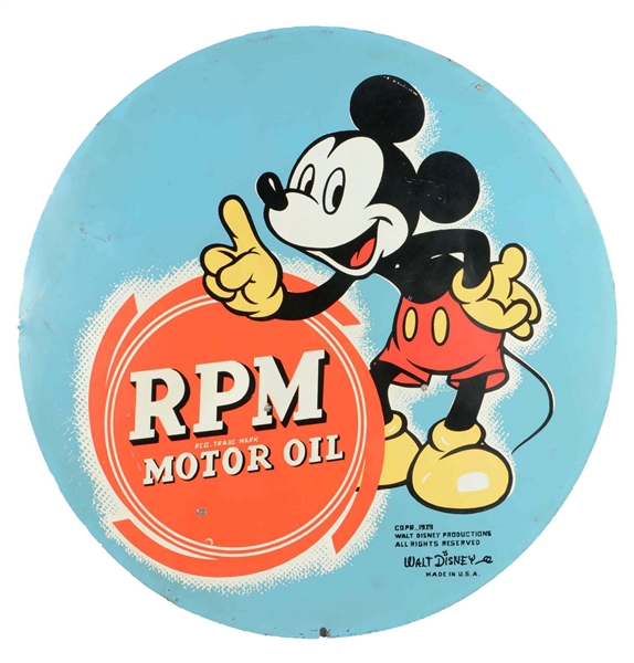 RPM MOTOR OIL MICKEY MOUSE TIN SIGN.