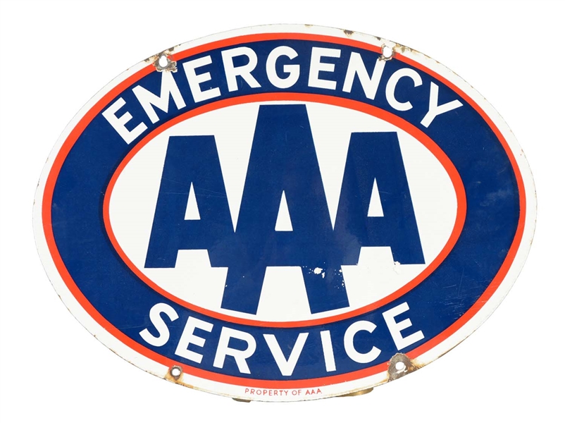 AAA EMERGENCY SERVICE OVAL PORCELAIN SIGN.