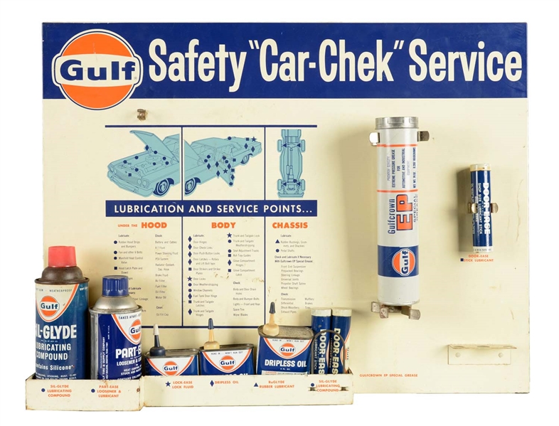 GULF SAFETY "CAR-CHEK" SERVICE METAL DISPLAY.