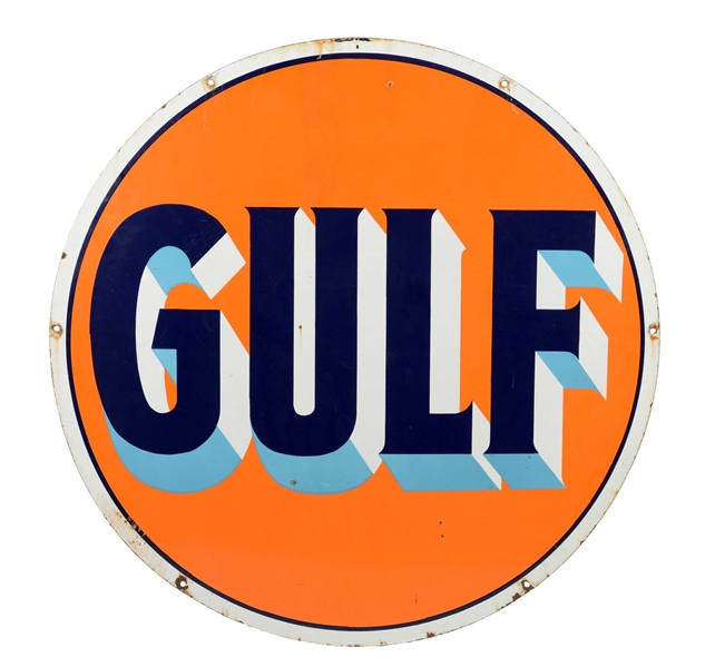 GULF WITH SHADED LETTERS PORCELAIN SIGN.