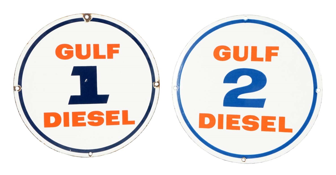 LOT OF 2: GULF DIESEL 1 AND 2 PORCELAIN SIGNS.