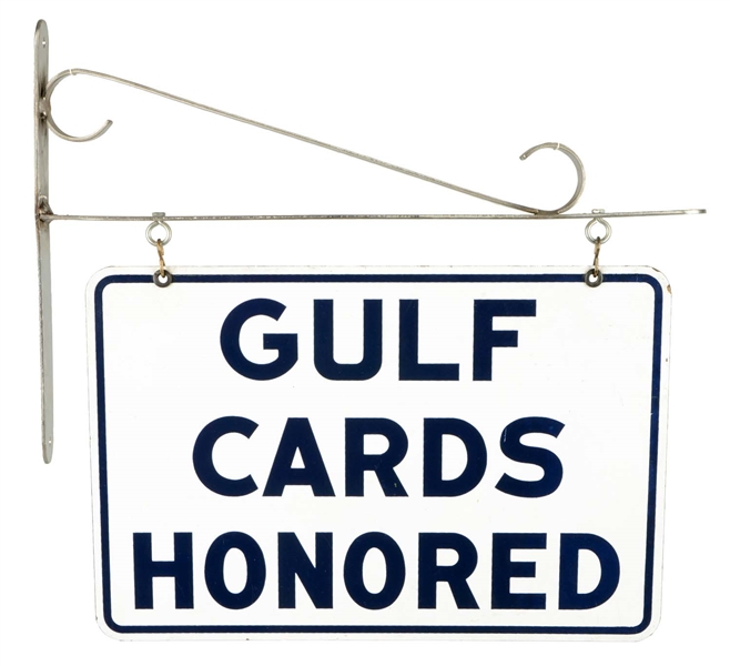 GULF CREDIT CARDS HONORED PORCELAIN SIGN.